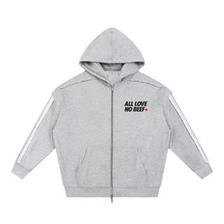 Contrast Tape Raw Edge Double Layered Zip Hoodie